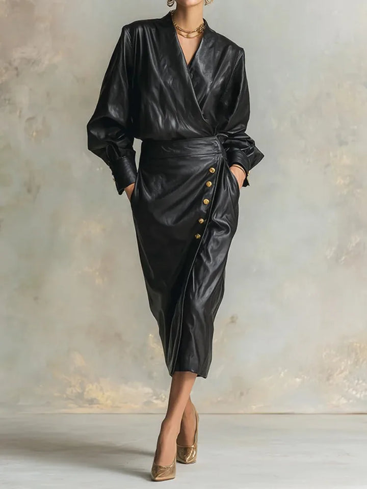 Leona Faux Leather Wrap Dress