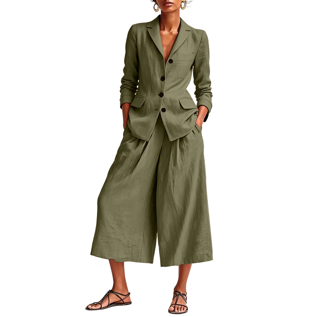 Monique Linen Blazer and Wide Leg Capri Set