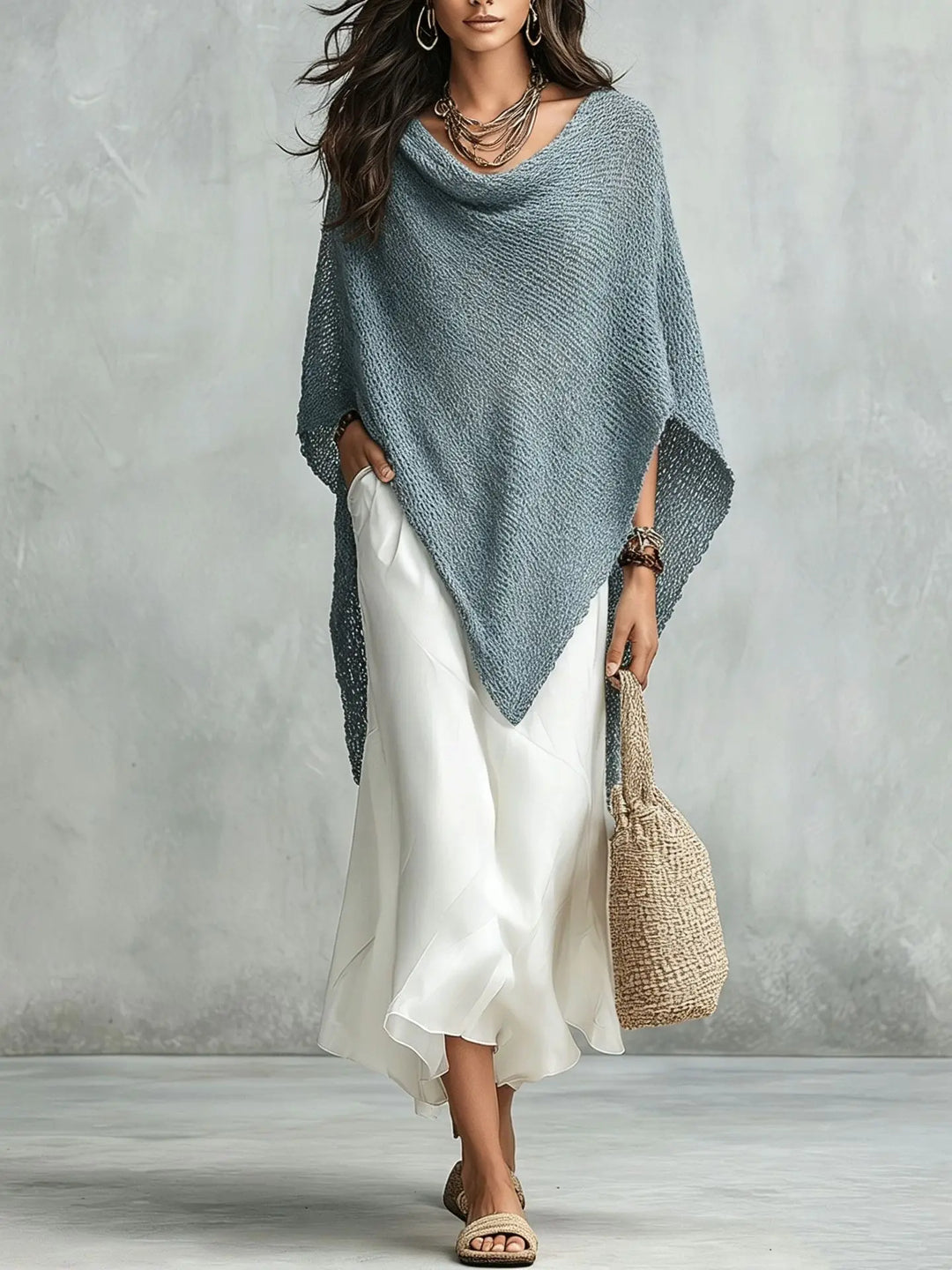 Delaney Knit Poncho Maxi Dress Set