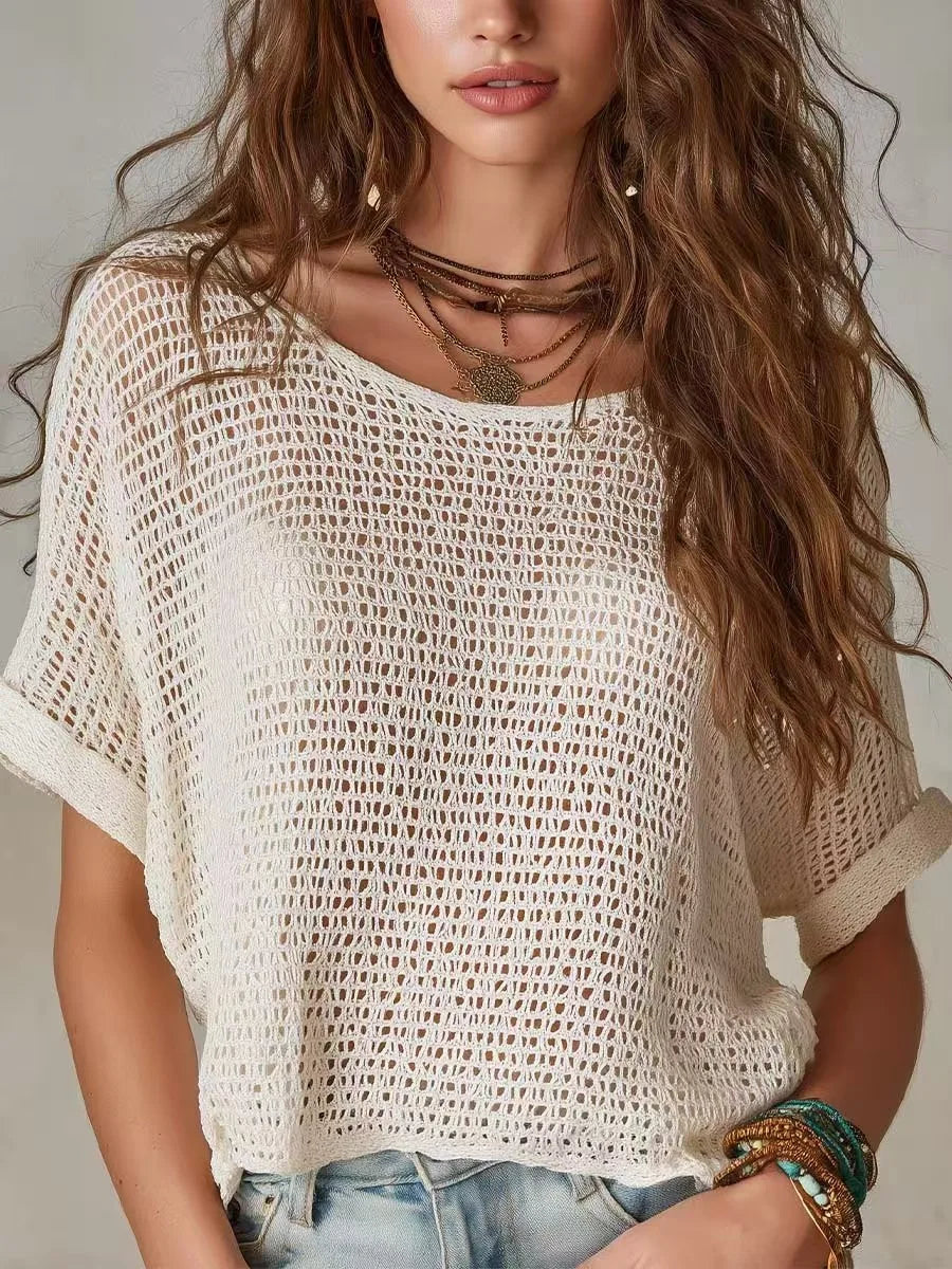Delilah Breathable Short Sleeve Crochet Top