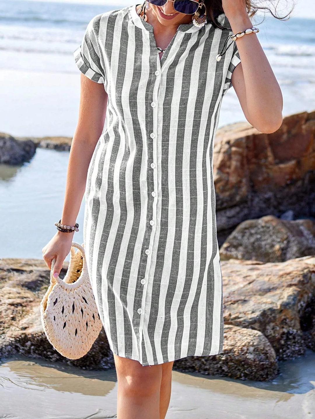 May Striped Mini Shirt Dress