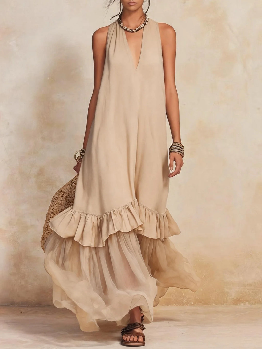 Loretta Bohemian Ruffle Hem Maxi Dress