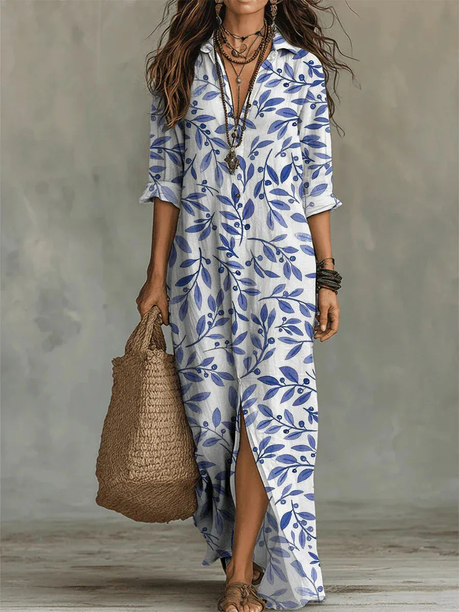 Aurelia Bohemian Print Long Shirt Dress