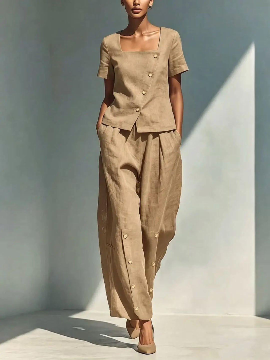 Nicole Button Front Trouser Set