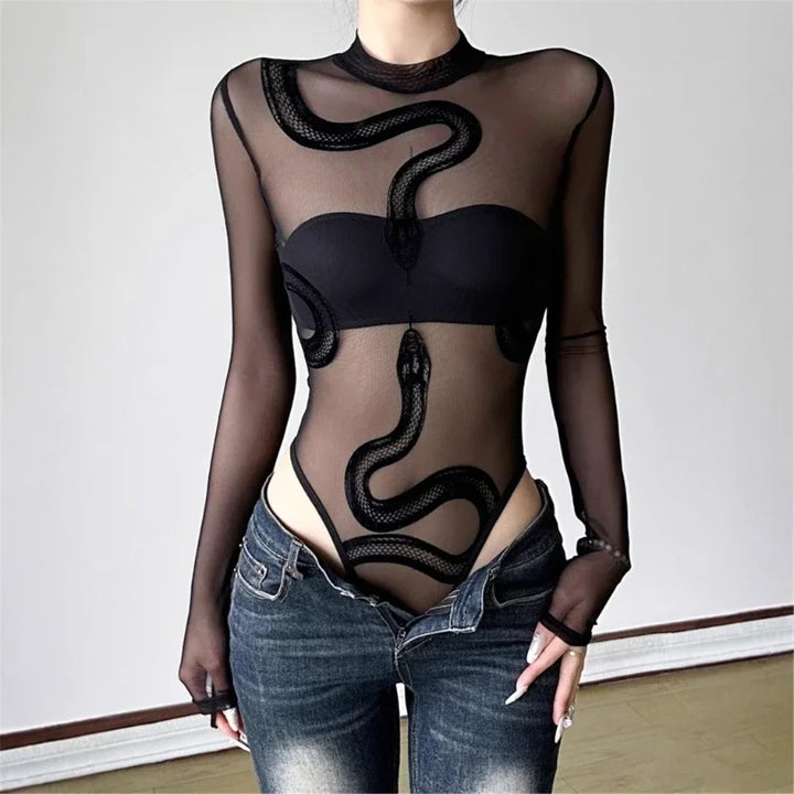 Maya Sheer Snake Bodysuit