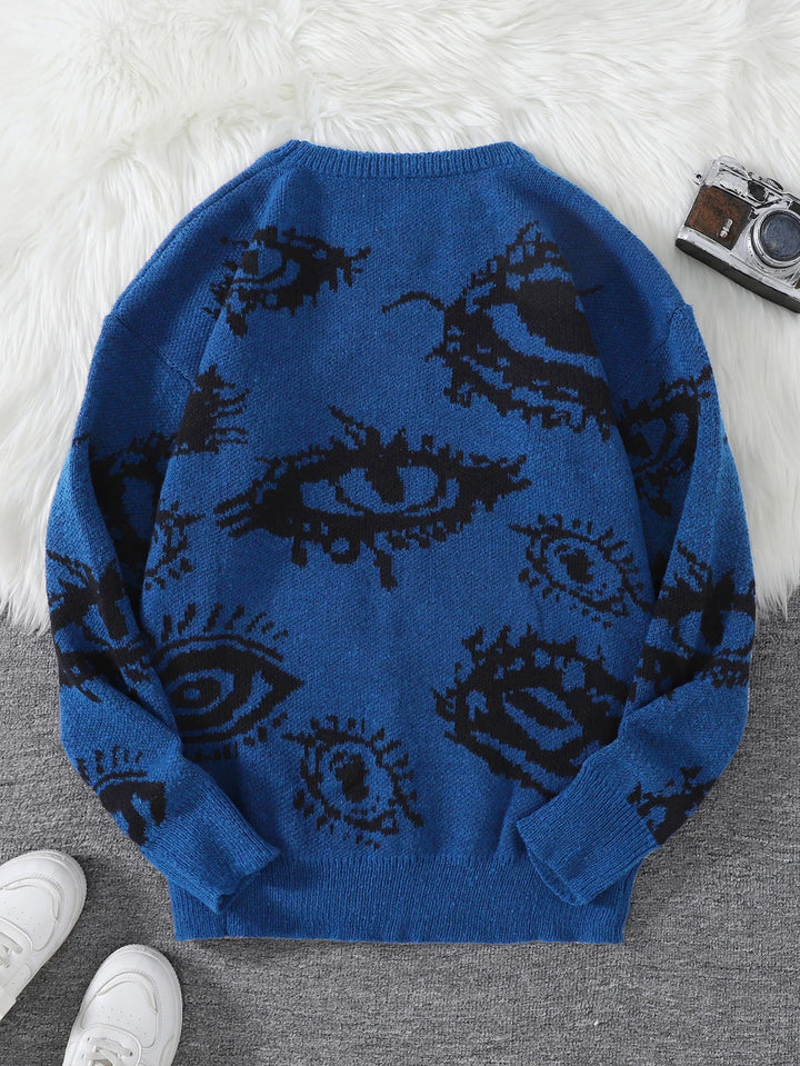 Blue eye print sweater back view flat lay