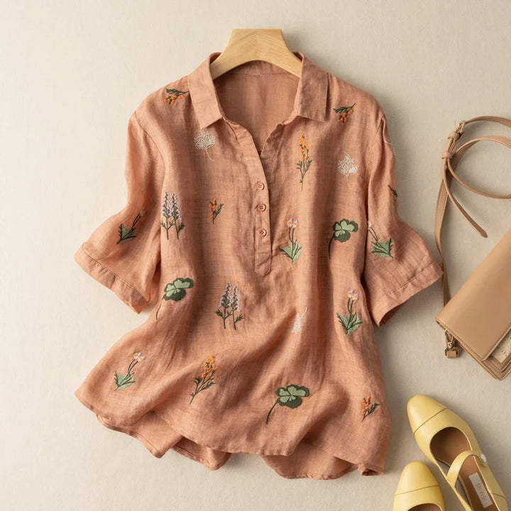 Jocelyn Embroidered Linen Blouse