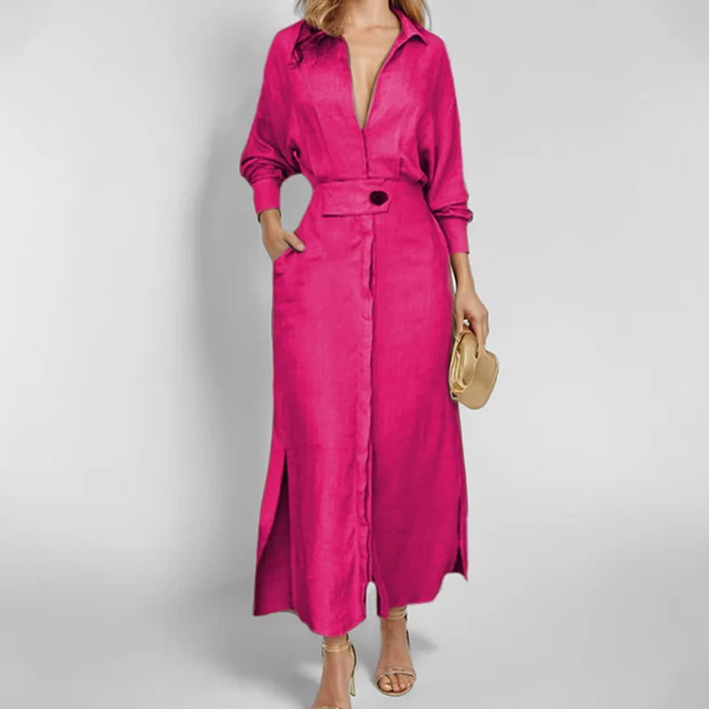 Evangeline V Neck Maxi Shirt Dress