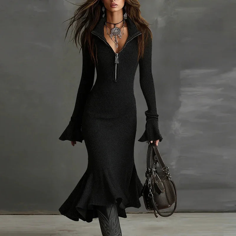 Lorena Ruffle Knit Midi Dress
