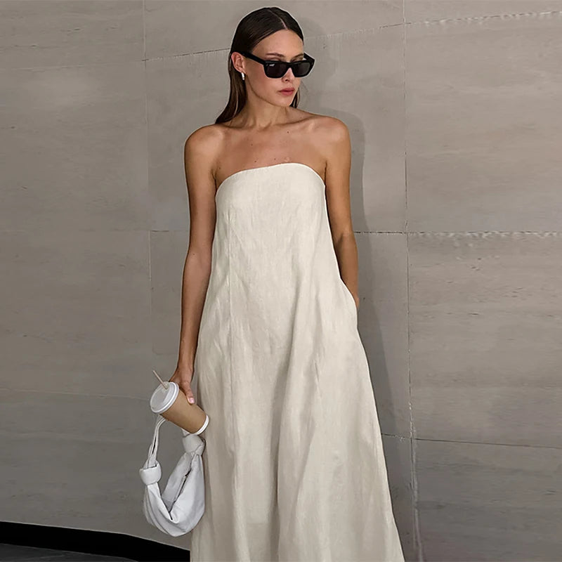 Maren Off Shoulder Linen Maxi Dress