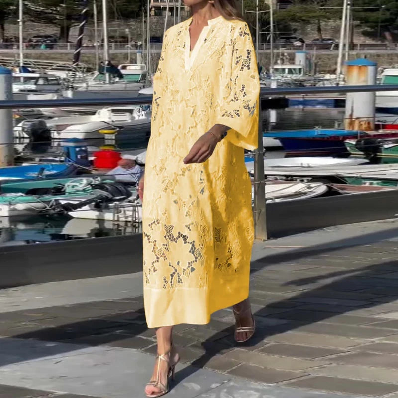 Beatrice Embroidered Eyelet V Neck Maxi Dress