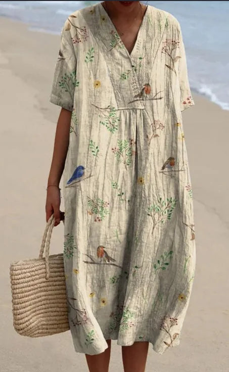 Mallory Printed V Neck Midi Dress