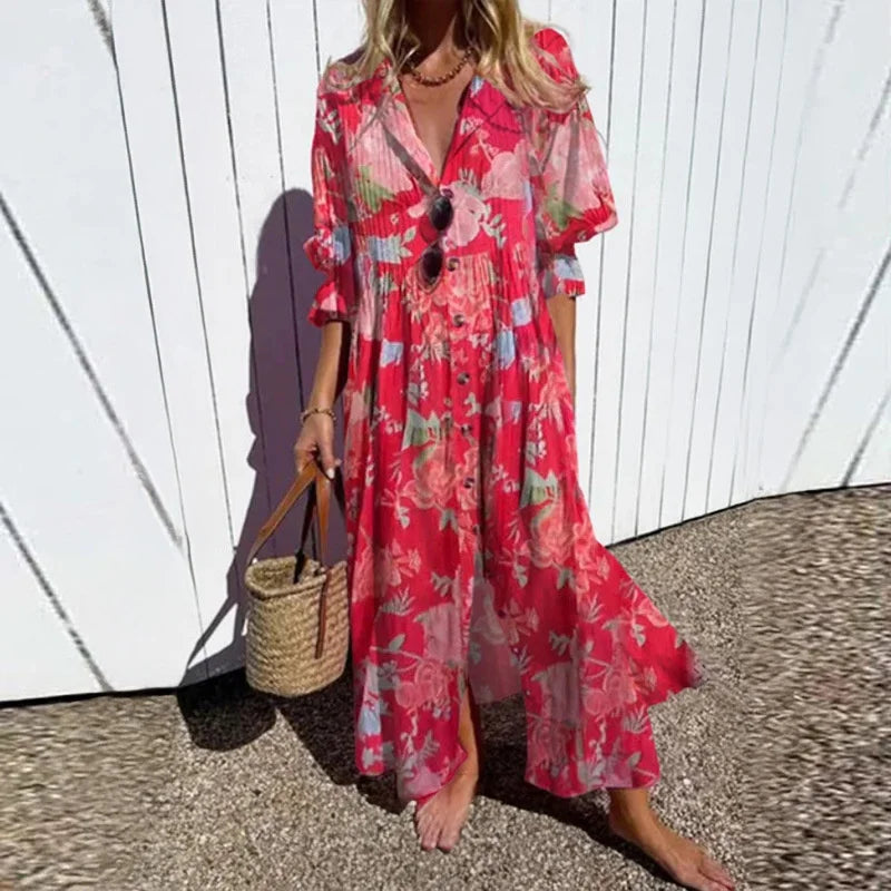 Freya Printed Maxi Shirt Dress