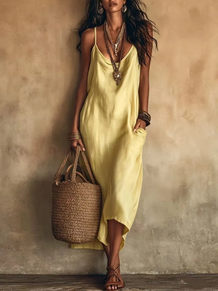 Rosalie Satin Pocket Midi Dress