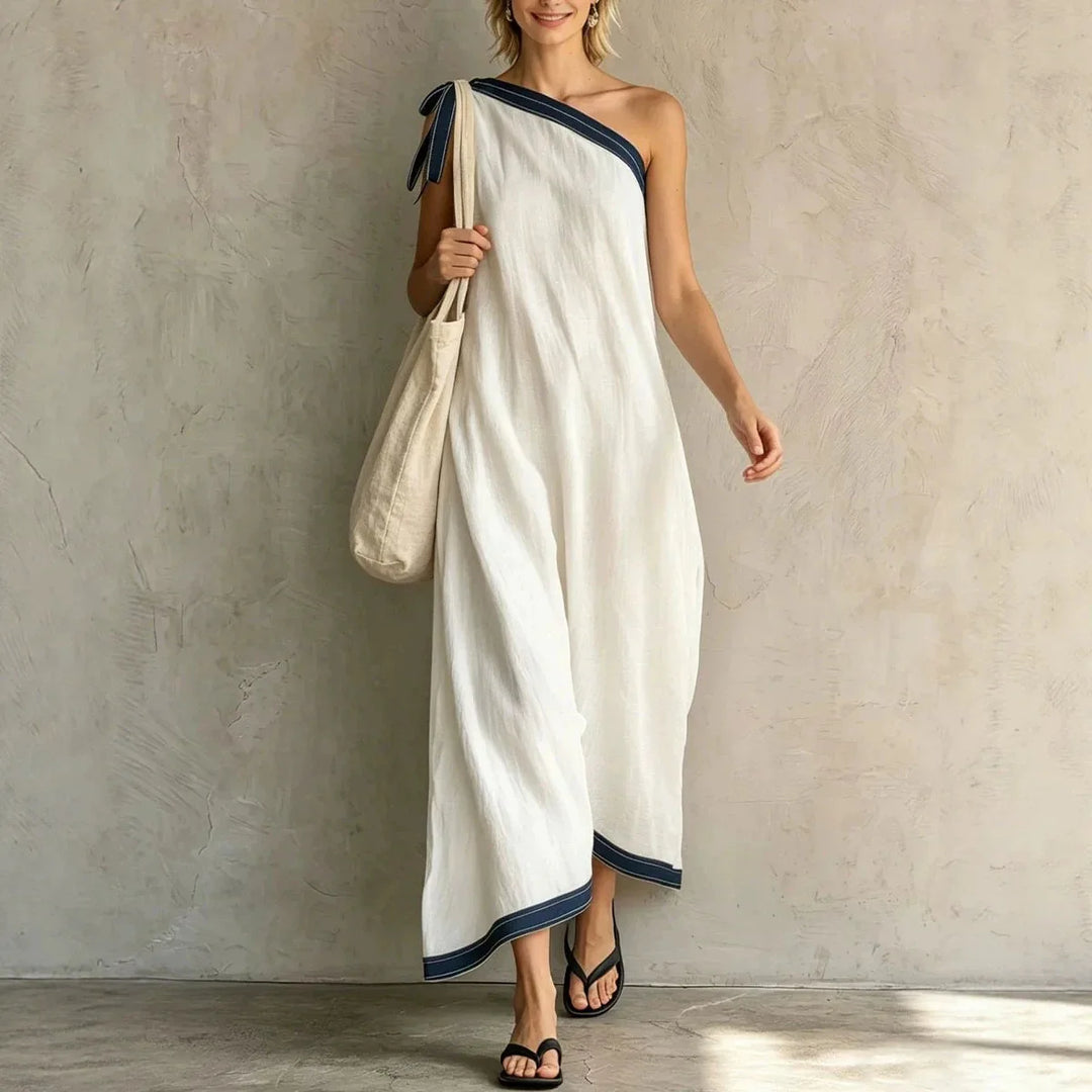 Emilia One Shoulder Wrap Flowing Maxi Dress