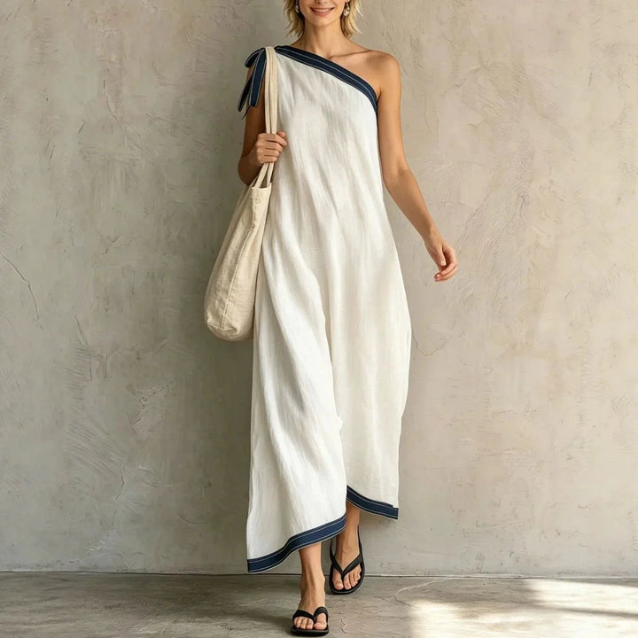 Emilia One Shoulder Wrap Flowing Maxi Dress