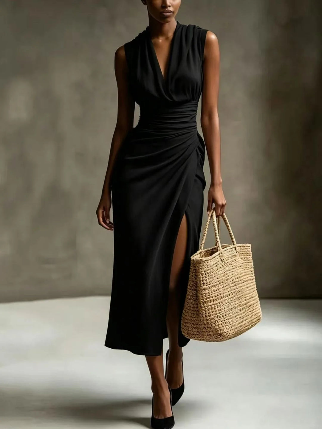 Atasha Ruched Scarf Neck Maxi Dress