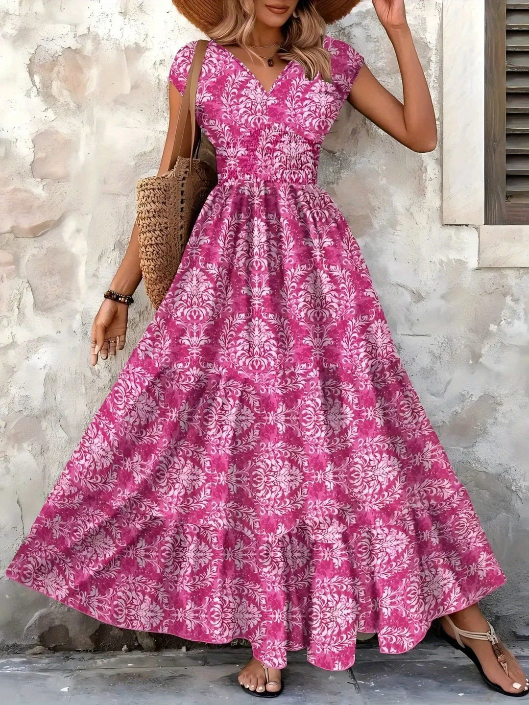 Willow Floral V Neck Long Sleeve Flared Midi Dress