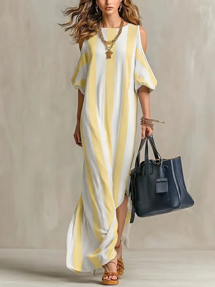 Sydney Off Shoulder Stripe Split Maxi Dress
