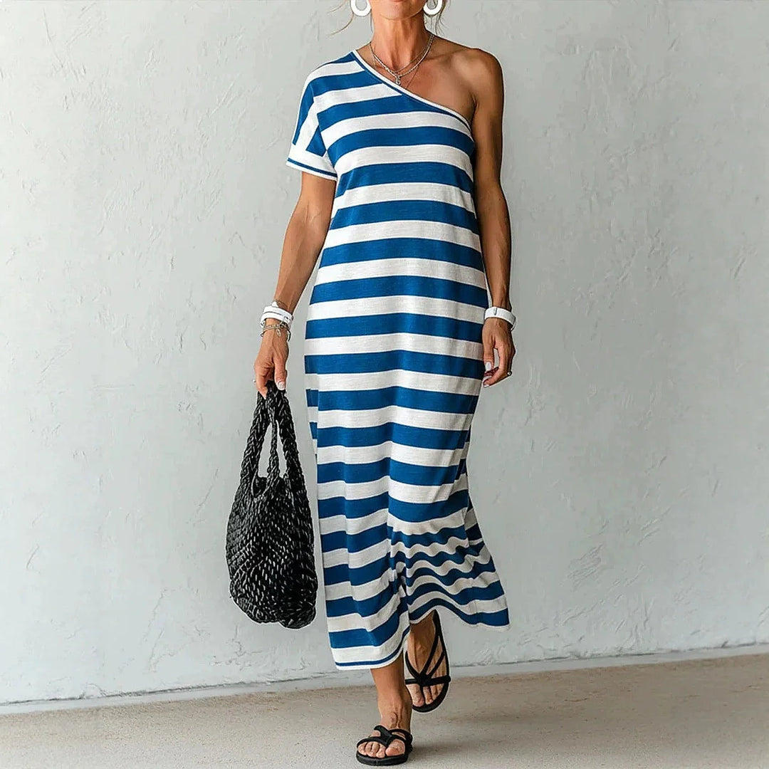 Abril One Shoulder Striped Maxi Dress