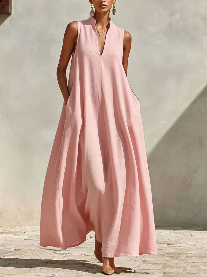 Mia Linen V-Neck Pocket Maxi Dress