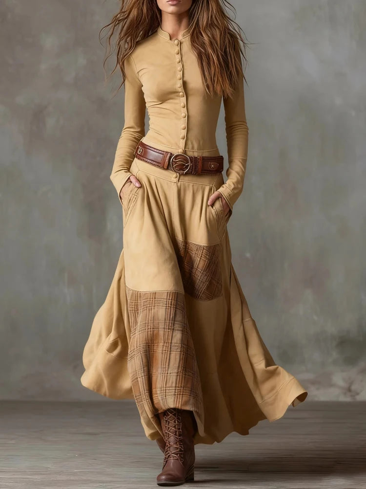Theodora Vintage Plaid Maxi Dress