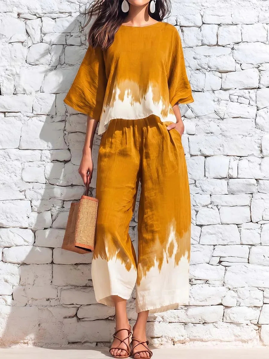 Camila Printed Blouse Casual Pants Set