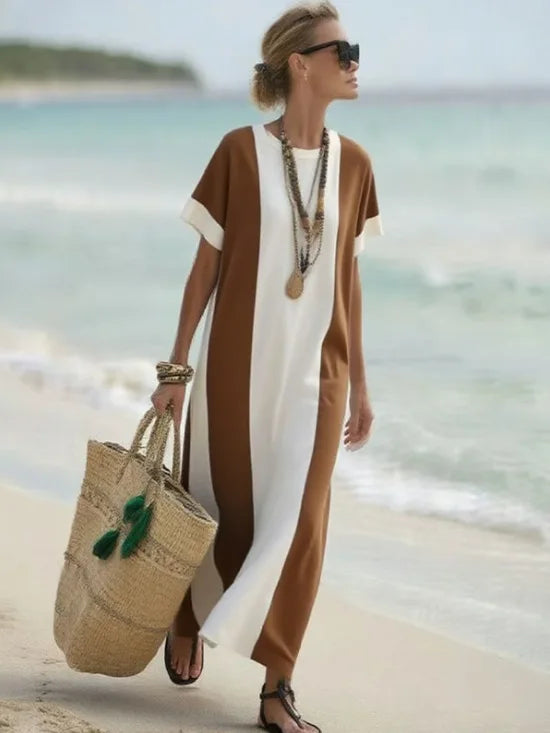 Marina Striped Short Sleeve Flowing Maxi Dress