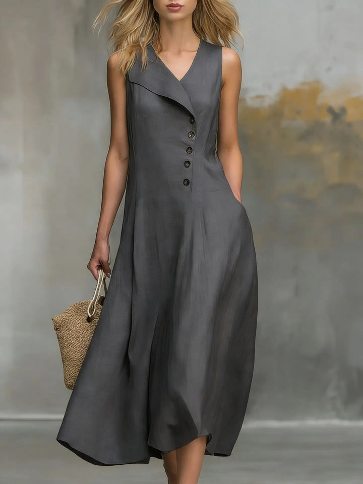Kenna Button Detail Flowy Midi Dress