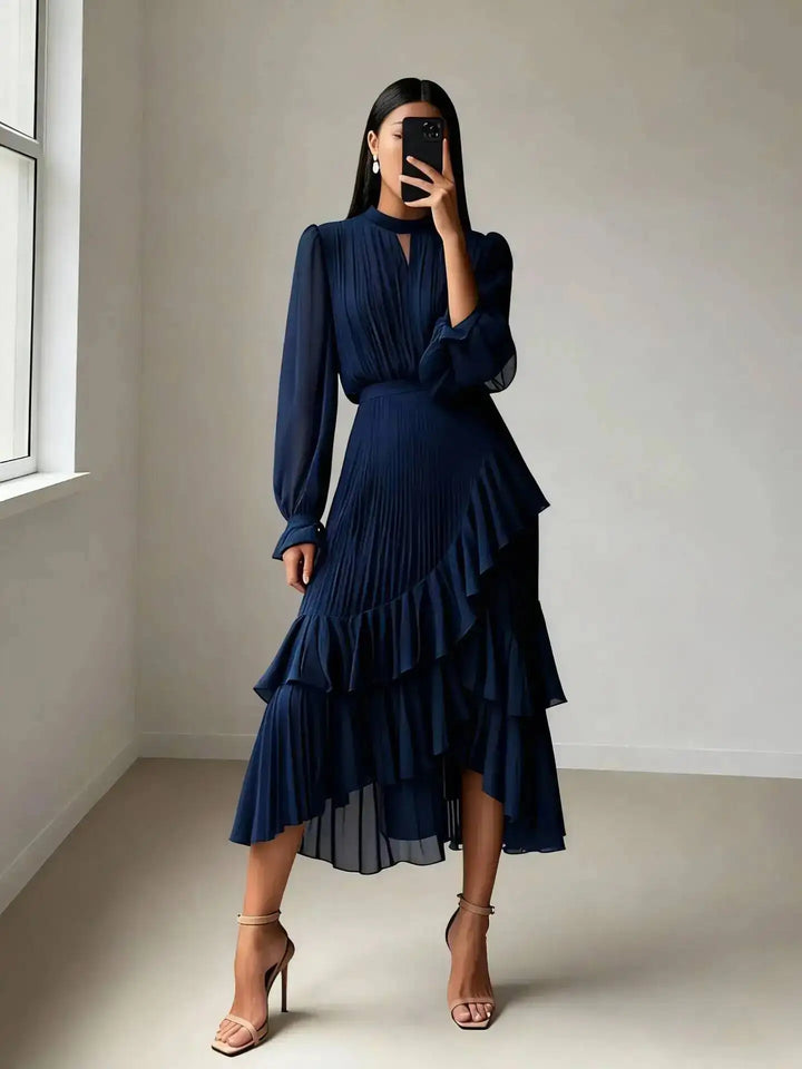 Amelie Pleated Ruffle Midi Dress