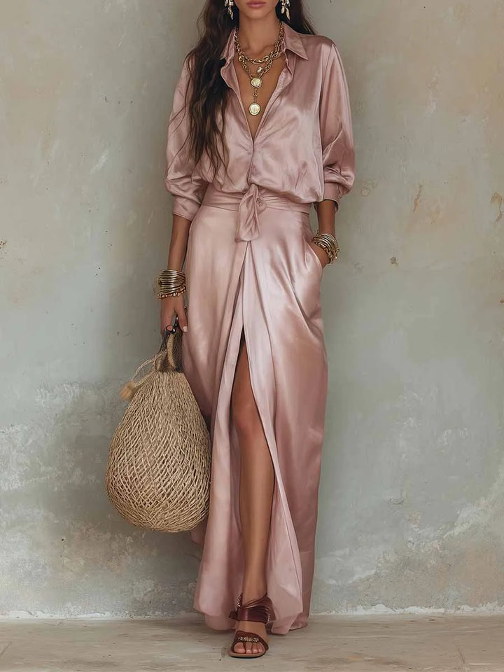 Valentina Elegant Satin Skirt Set