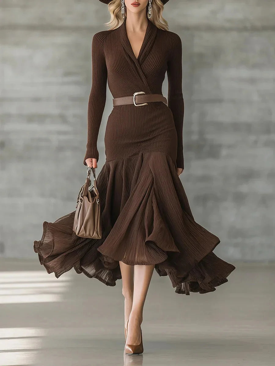 Viviette Ribbed Knit Midi Dress
