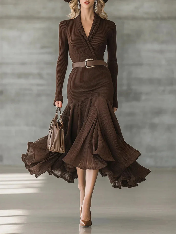 Viviette Ribbed Knit Midi Dress