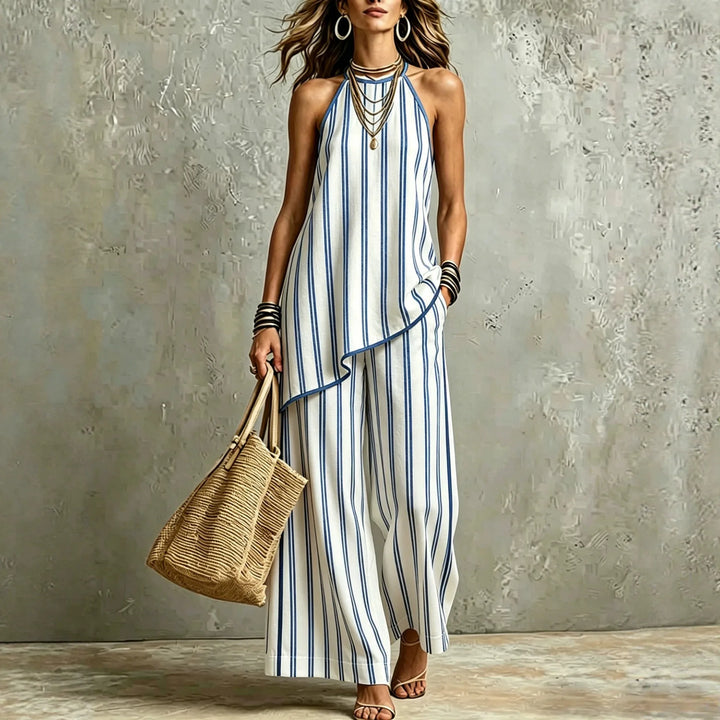 Sophie Striped Sleeveless Linen Wide Leg Jumpsuit