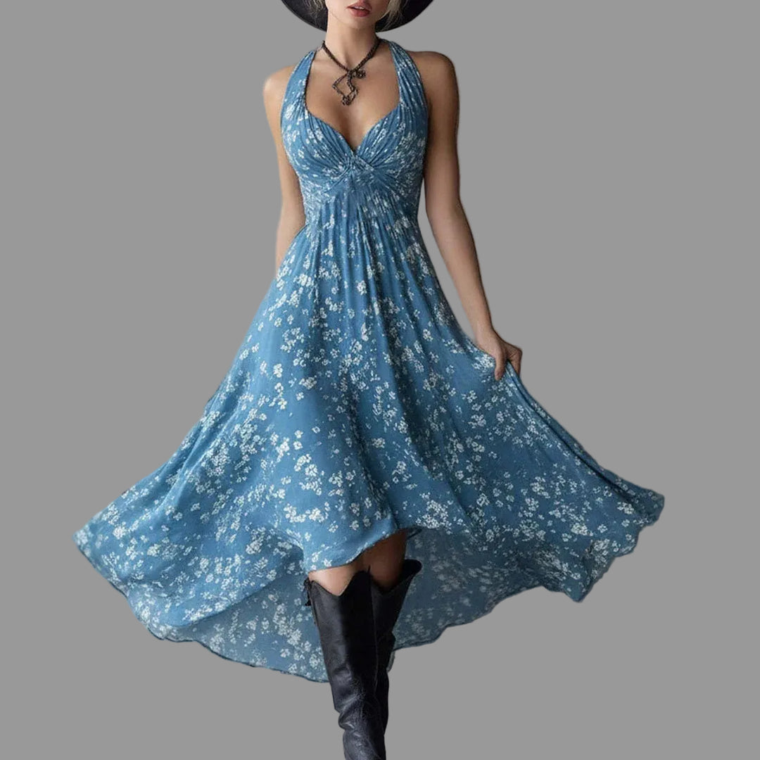 Marigold Floral Print Wedding Guest Dress