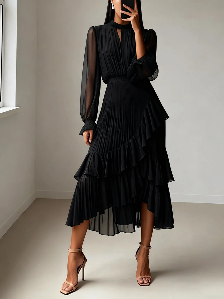 Amelie Pleated Ruffle Midi Dress