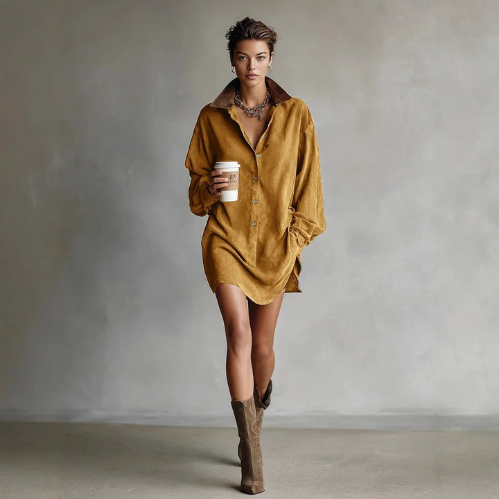 Marigold Suede Mini Shirt Dress