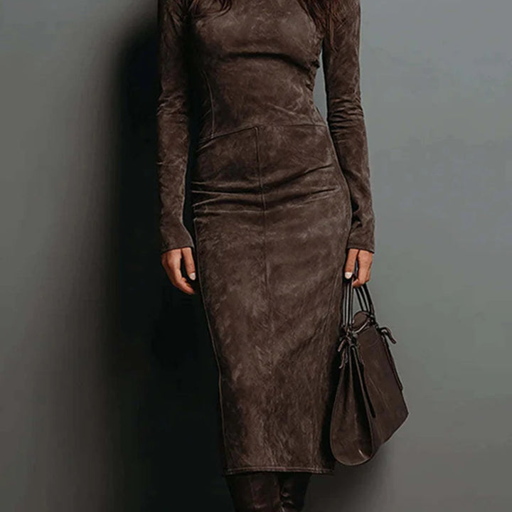 Valeria Suede Turtleneck Midi Dress