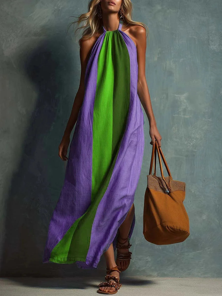 Zafira Color Block Halter Maxi Dress