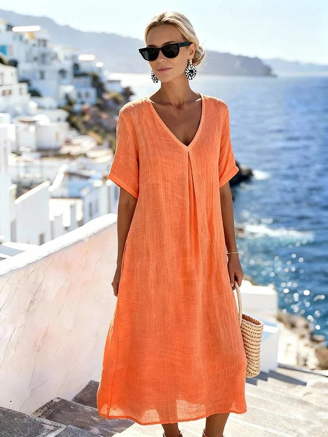 Maren Relaxed V Neck Summer Midi Dress
