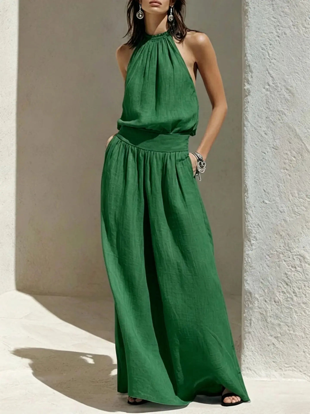 Lacey Halter Ruched Maxi Dress
