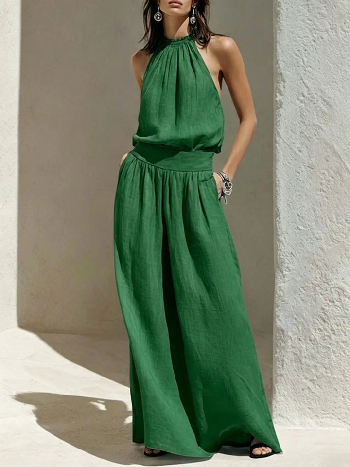 Lacey Halter Ruched Maxi Dress