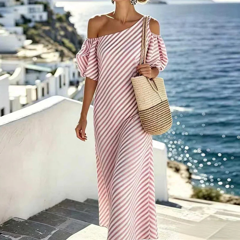 Freya Bohemian Striped One Shoulder Maxi Dress