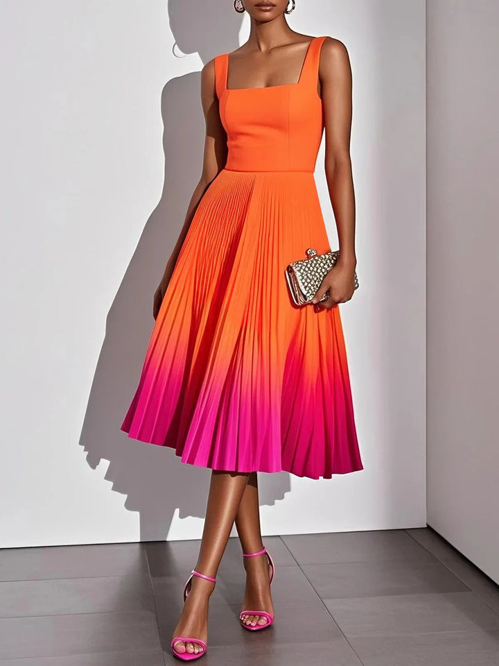 Cressina Pleated Ombre Party Midi Dress