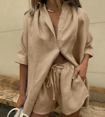 Isolde Casual Button Up Shorts Set
