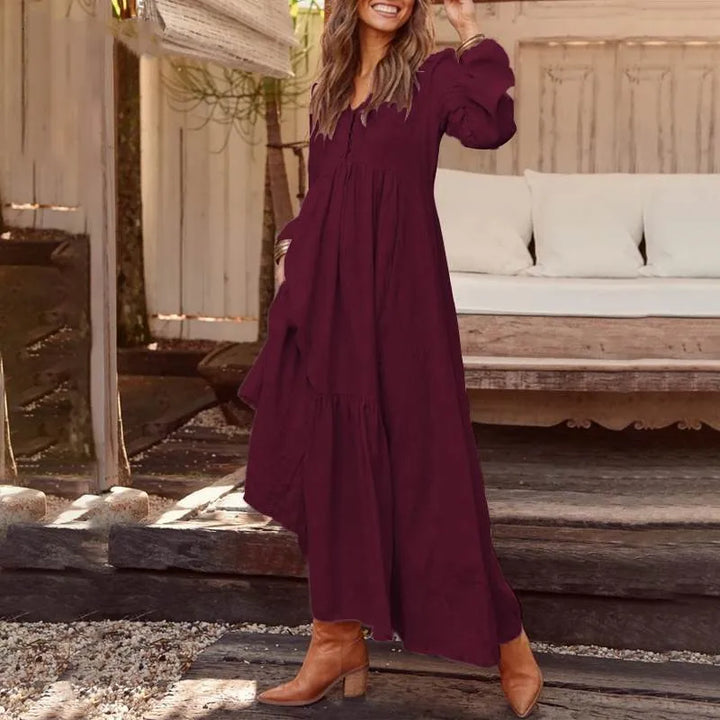 Sherry Comfortable V Neck Cotton Maxi Dress