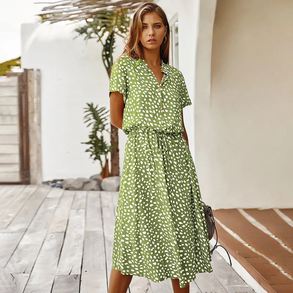 Adeline Printed Midi Shirt Dress
