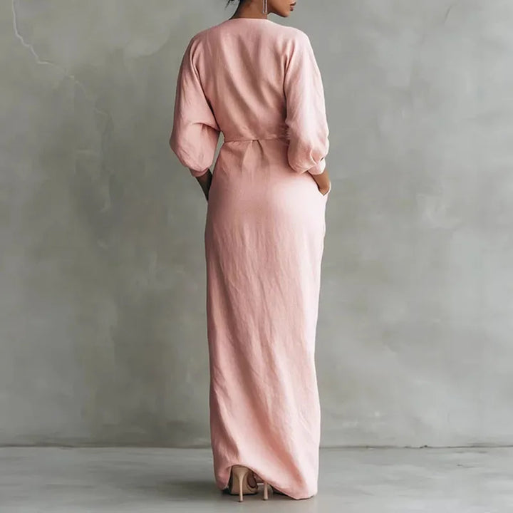 Elowen V Neck Wrap Waist Long Dress