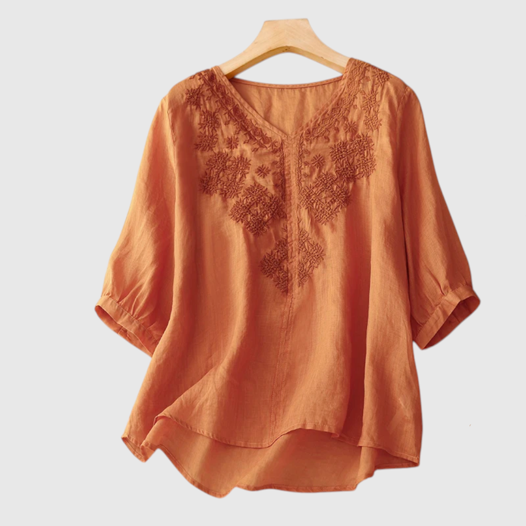 Evelina Embroidered Linen Blouse