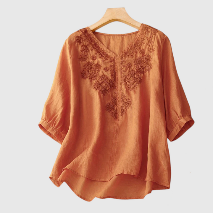 Evelina Embroidered Linen Blouse